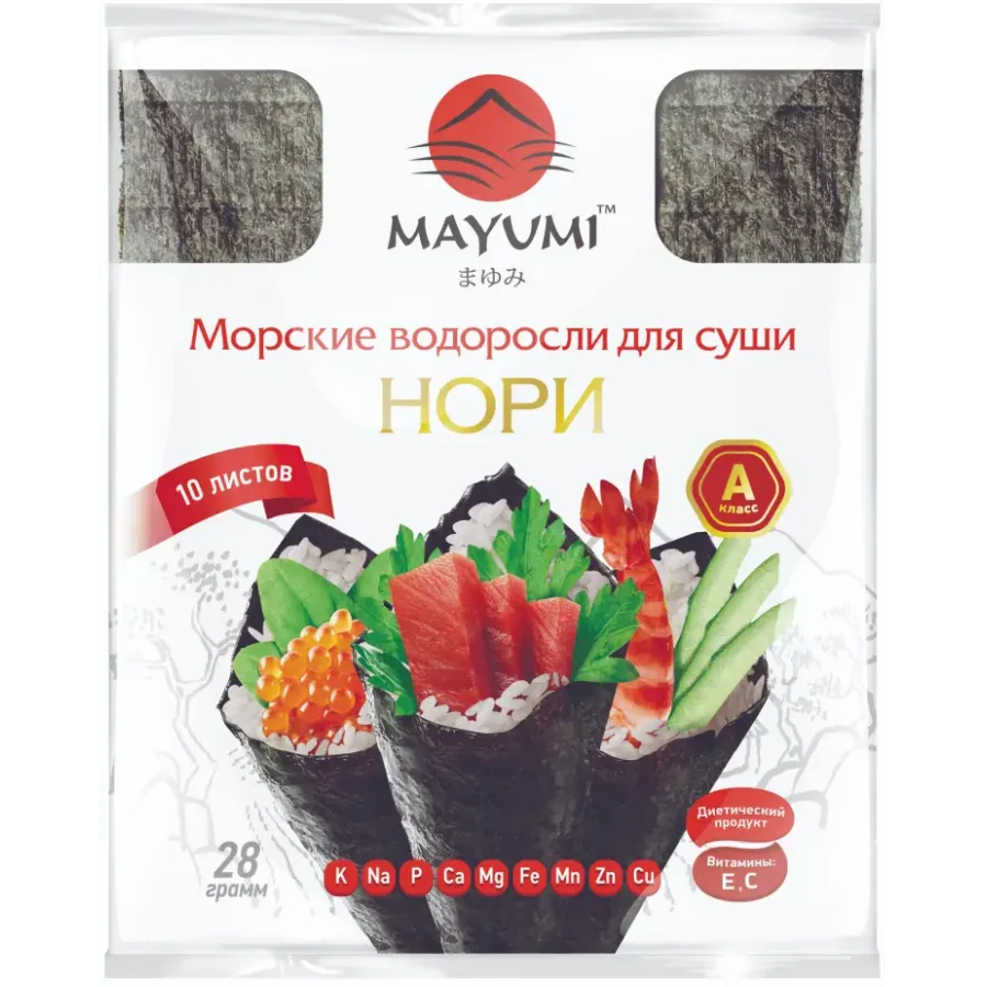 Нори (морские водоросли для суши) Mayumi, п/э пакет, 10листов