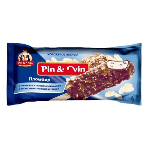 Мороженое с грильяжем PIN&VIN Эскимо, 80г