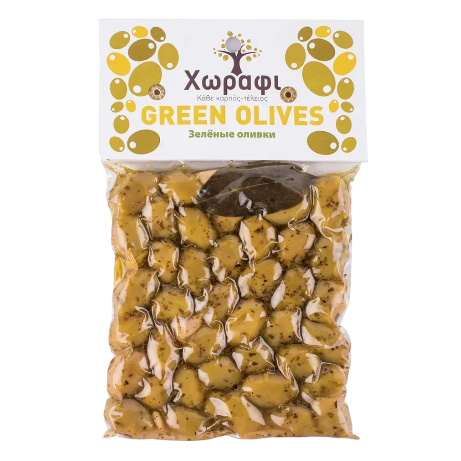 ЗЕЛЕНЫЕ ОЛИВКИ C ОРЕГАНО С КОСТОЧКОЙ  Хорафи 200 г вакуум 