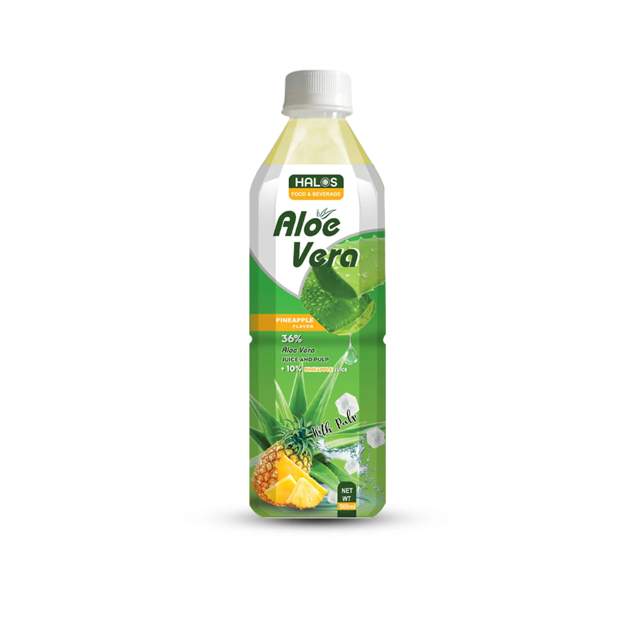 Halos/Оригинальный напиток из Алоэ Вера со вкусом ананаса в бутылке объемом 500 мл