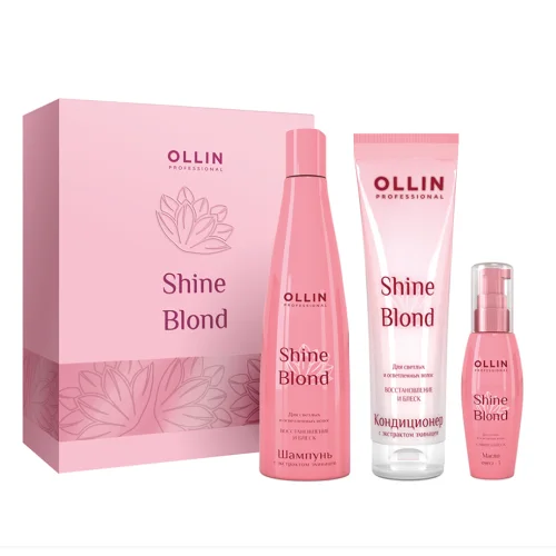 Set for light and blonde hair (shampoo 300 ml + conditioner 250 ml + oil 50 ml), OLLIN PROFESSIONAL