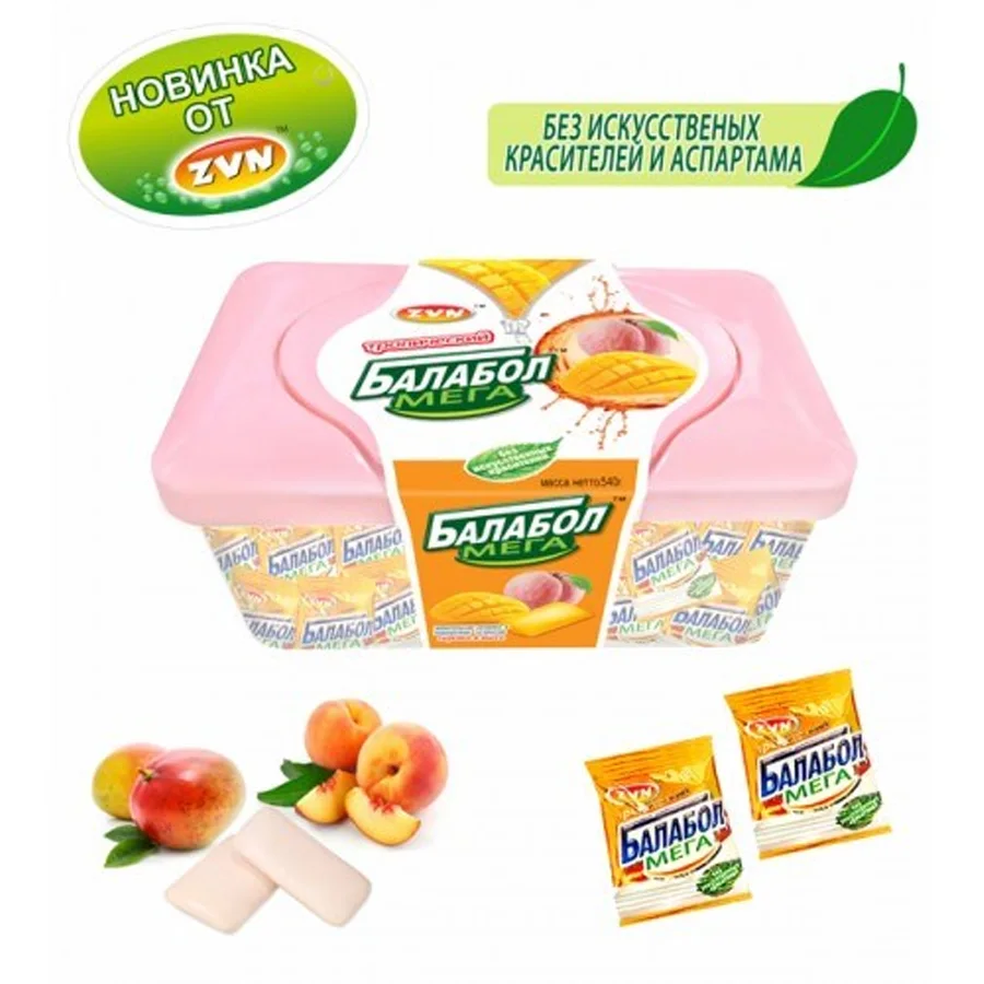 Chewing gum «Tropical Balabol Mega« packaging tasteful mango and peach