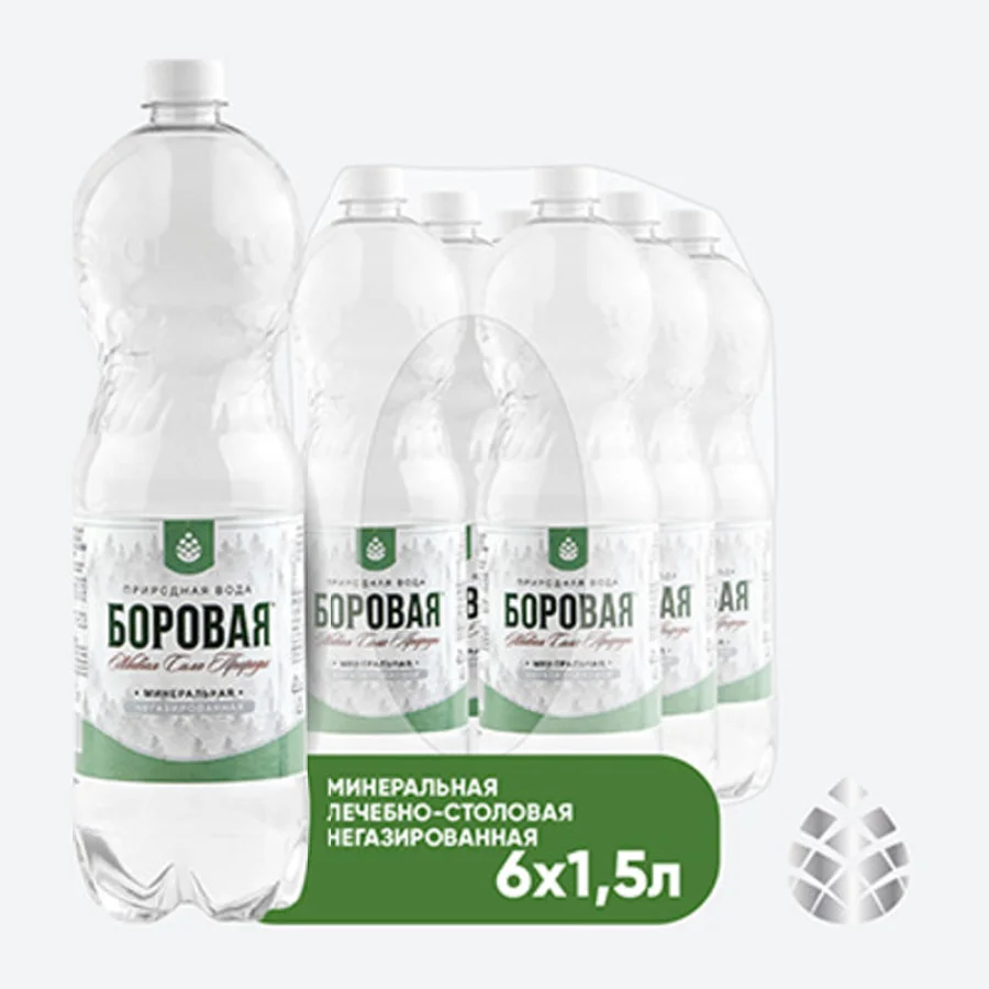 Вода  BOROVAYA (БОРОВАЯ)лечебно-столовая минеральная питьевая природная сульфатно-кальциевая негазированная, ПЭТ, 1,5 л х 6 шт