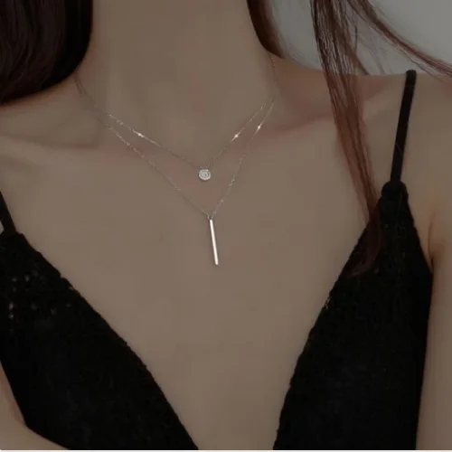 2023 новое серебряное двухслойное ожерелье 925 пробы, ожерелье с холодным ветром, женское ожерелье из стерлингового серебра с бриллиантами, цепочка на ключицу, женская простая