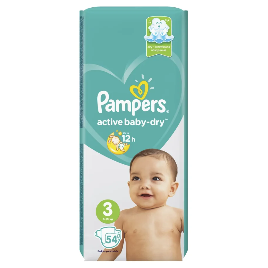 Подгузники Pampers Active Baby-Dry 6–10 кг, размер 3, 54 шт.