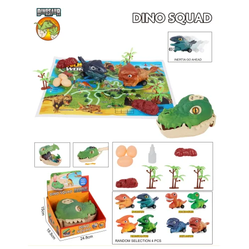 Game set: 4 inertial dinosaurs, 8 pieces of parts, 1 card, Assorted 3    