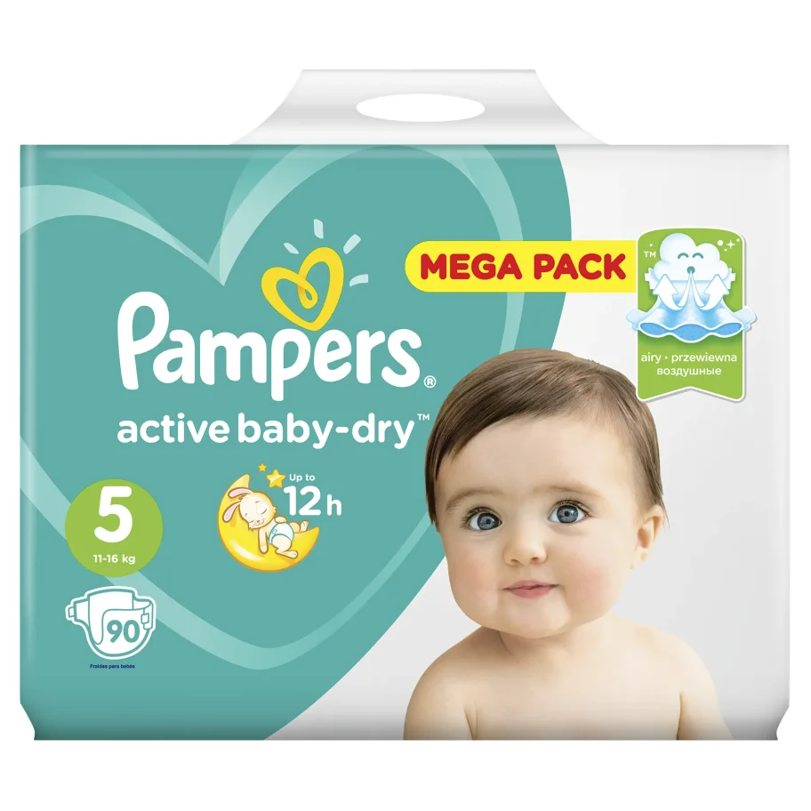 Подгузники Pampers Active Baby-Dry 11–16 кг, размер 5, 90 шт.