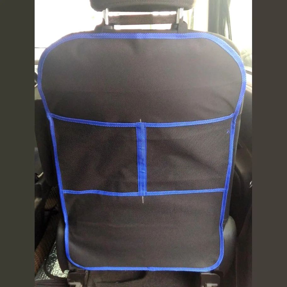 Защита сидения с карманами, р-р 68*45см, цвет черный, синий кант
