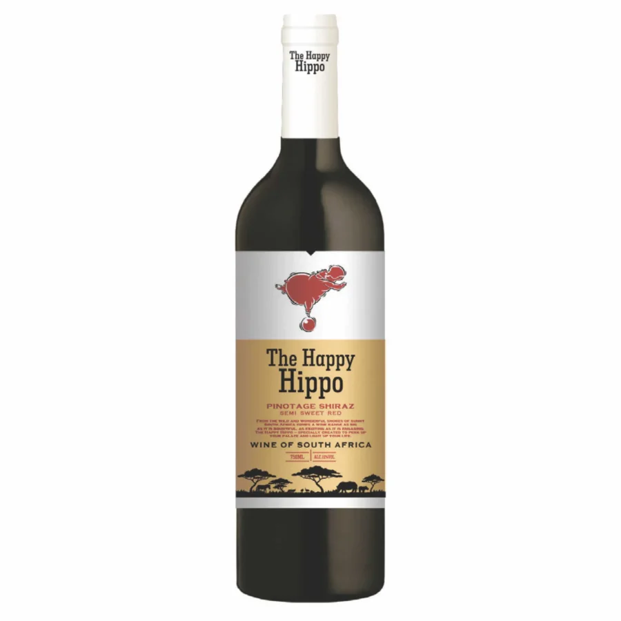 Вино защищенного наименования места происхождения красное региона Вестерн Кейп Хэппи Хиппо Пинотаж-Шираз полусладкое 12% 0,75