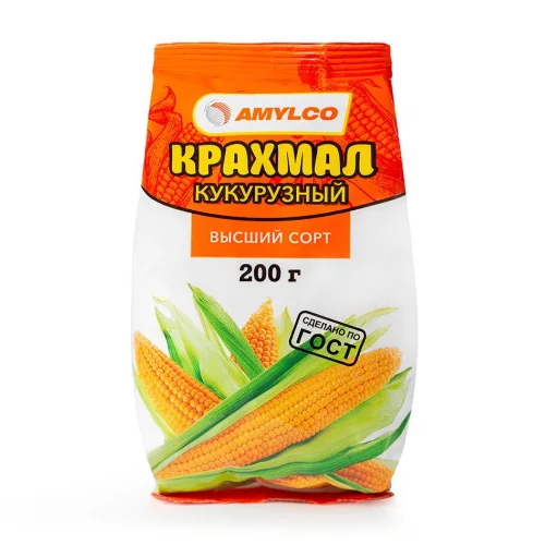Крахмал кукурузный Amylco 200 г, без глютена, без ГМО, веган, высший сорт, по ГОСТу, Россия