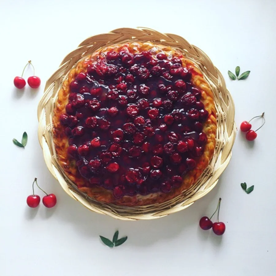 Cherry pie with cottage cheese in jelly