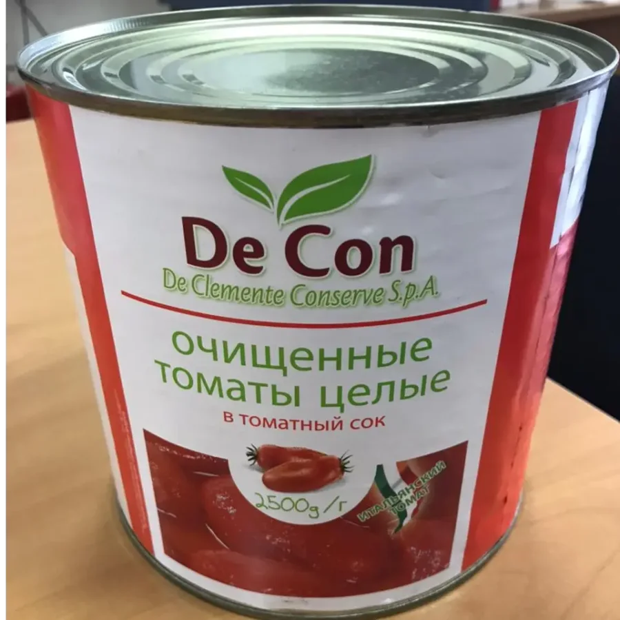 Томаты очищенные в томатном соке целые DE CON ж/б 2,5 кг