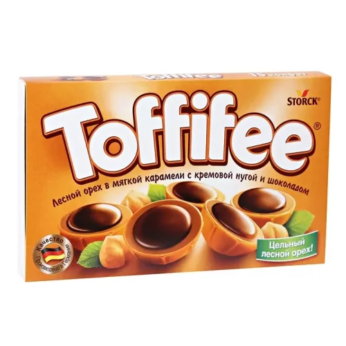 Toffifee hazelnut candy set in soft caramel with cream nougat and chocolate, 125 g