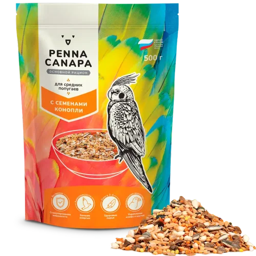 Полнорационный корм для средних попугаев PENNA CANAPA с семенами конопли