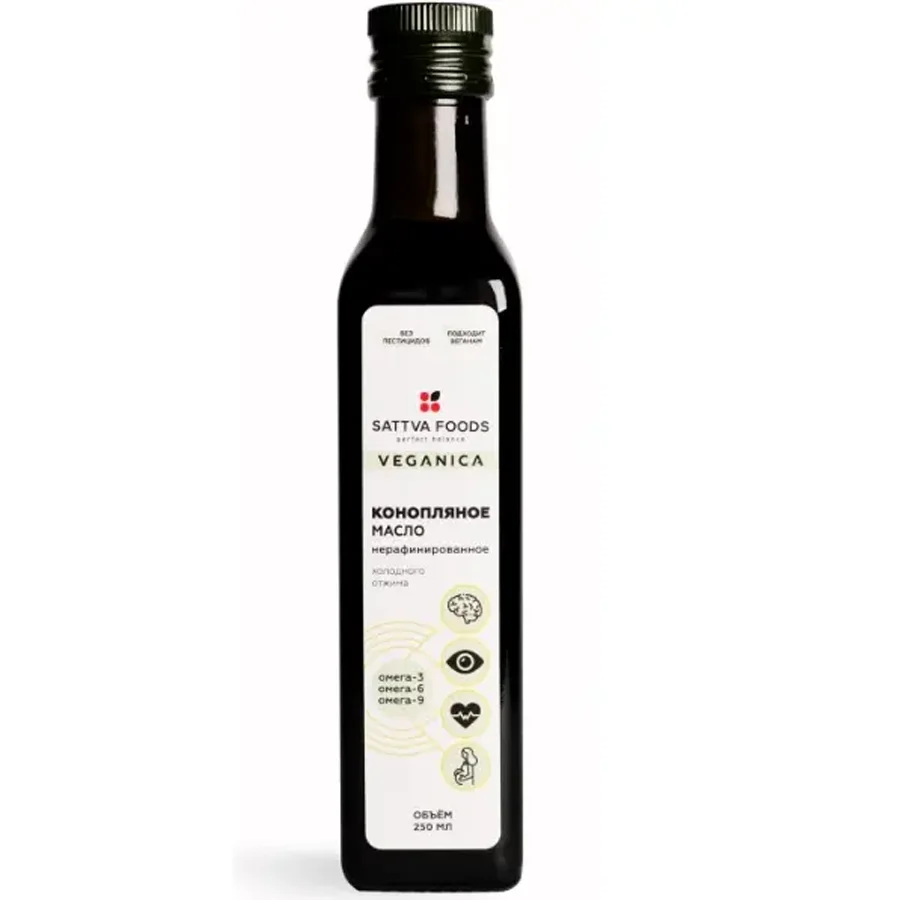 Экологически чистое конопляное масло (нерафинированное) из масличных сортов конопли Sattva Foods 250 мл