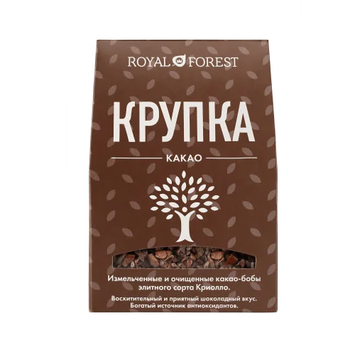 Какао-крупка, (натуральная слабообжаренная), 100 гр./Royal Forest 