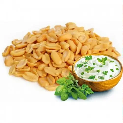 Grilled peanuts with sour cream and greenery