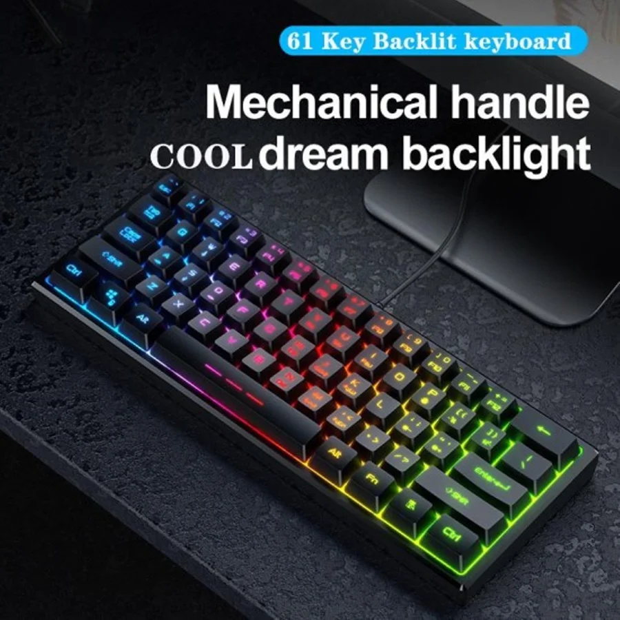 FV-61 Mechanical Keyboard 61-key Character RGB Light Emitting Wired Computer Desktop Laptop Gaming Game