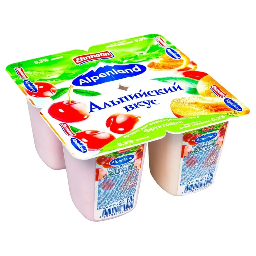 Yogurt product Alpenland Cherry/Nectarine-Wild orange 0.3%, 95g, p/st