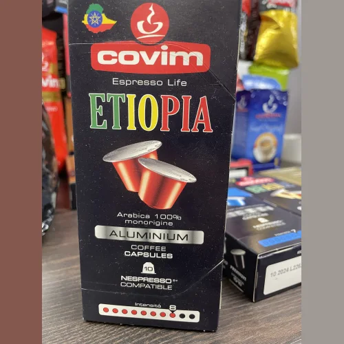 Coffee capsules COVIM NESPRESSO ALU MONORIGINE ETIOPIA, 50% Arabica, 50% Robusta, pack of 10 capsules.