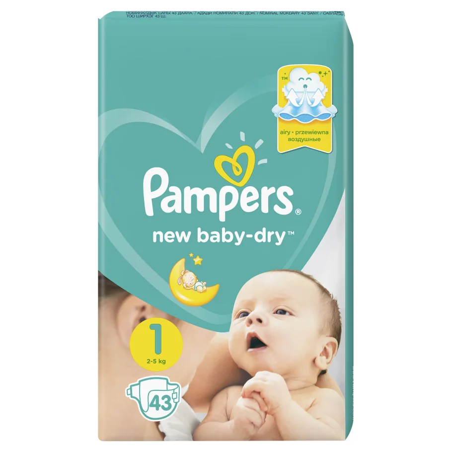 Подгузники Pampers New Baby-Dry 2–5 кг, размер 1, 43 шт.