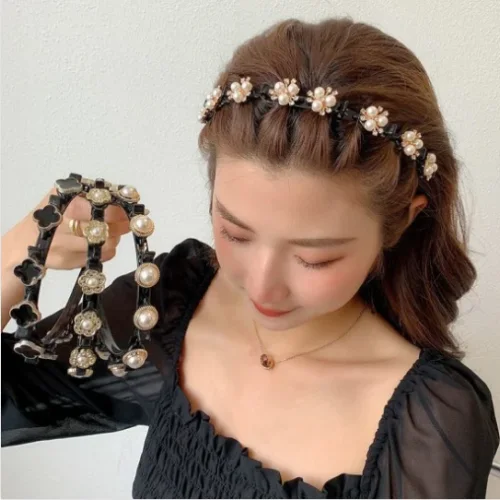 2022 vibrato new braided hair hoop women's lazy bangs trim broken hair artifact non-slip Korean hairpin headdress