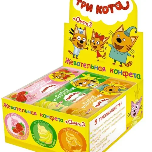 Three cat chewing candy with Omega-3
