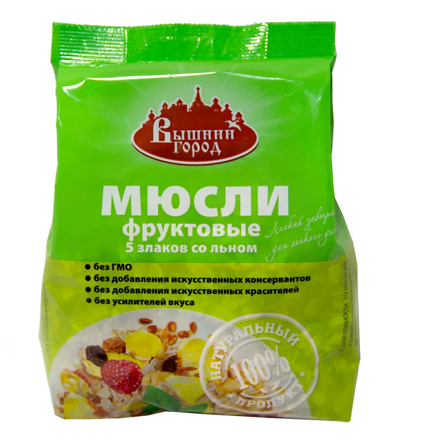 Muesli "Vyshiy City" Fruit 5-cereals with flax, 350 gr (CV. Film)