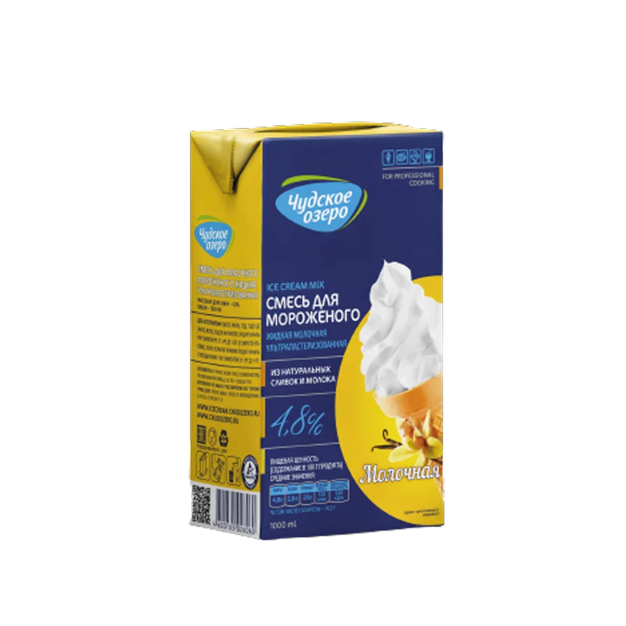 Смесь для мягкого мороженого ультрапастеризованная  4,8% ваниль 1л ТБА Чудское Озеро