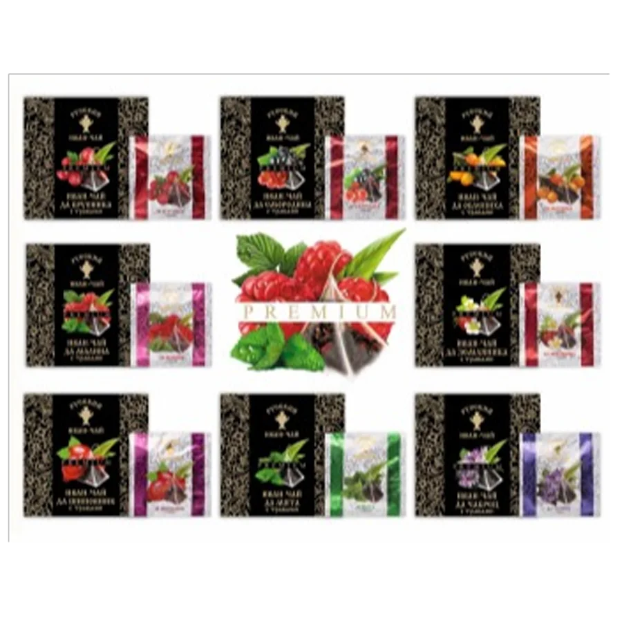A set of premium Ivan tea with Russian herbs and berries in pyramids
