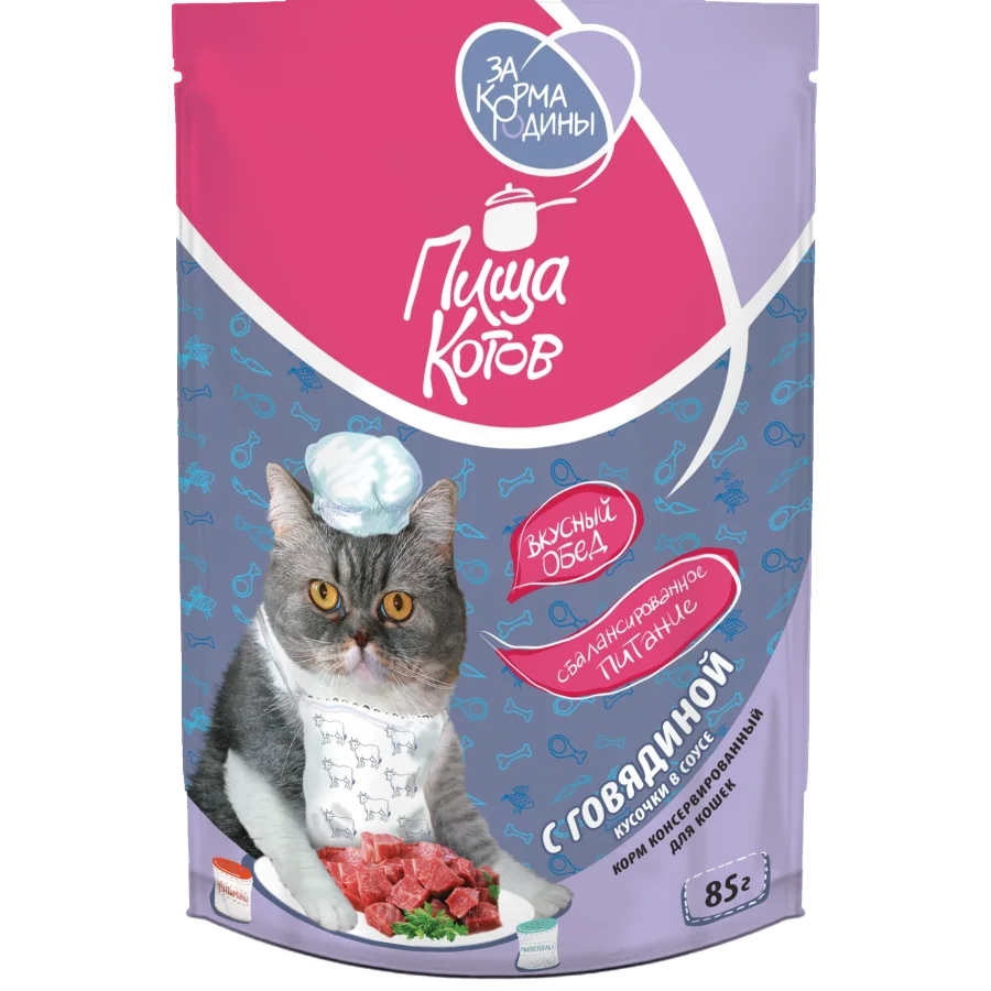 Cat food with beef Pieces in sauce Cat food, 85g