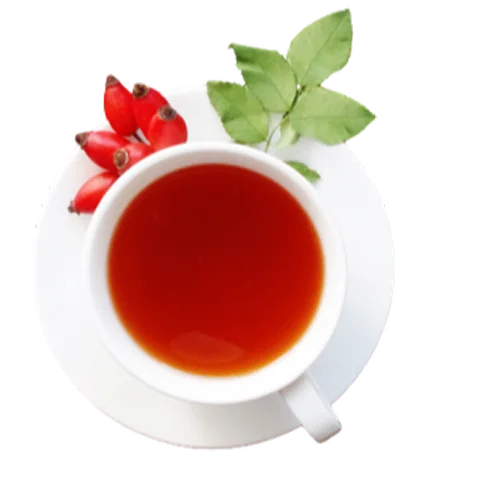 Black tea granulated with rosehip berries