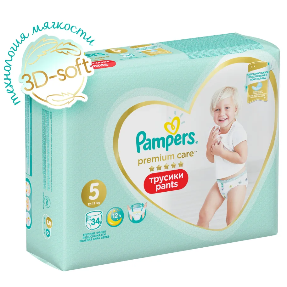 Panties Pampers Premium Care 12-17 kg, size 5, 34 pcs.