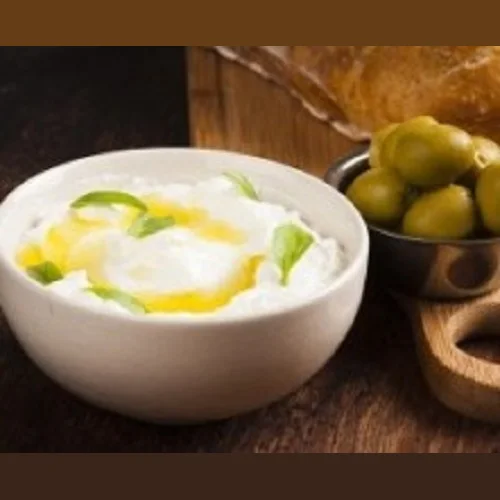 Goat cheese curd Chevre with olive oil