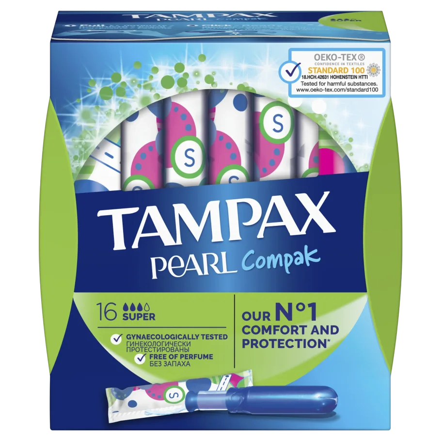 TAMPAX Compak Pearl Женские гигиенические тампоны с аппликатором Super Duo 16шт