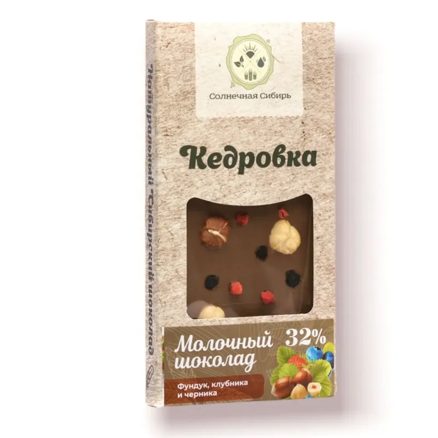 Шоколад Молочный с Фундуком, Клубникой и Черникой, 100 гр