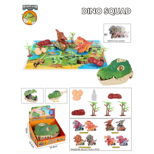 Game set: 4 inertial dinosaurs, 8 pieces of parts, 1 card, Assorted 2    