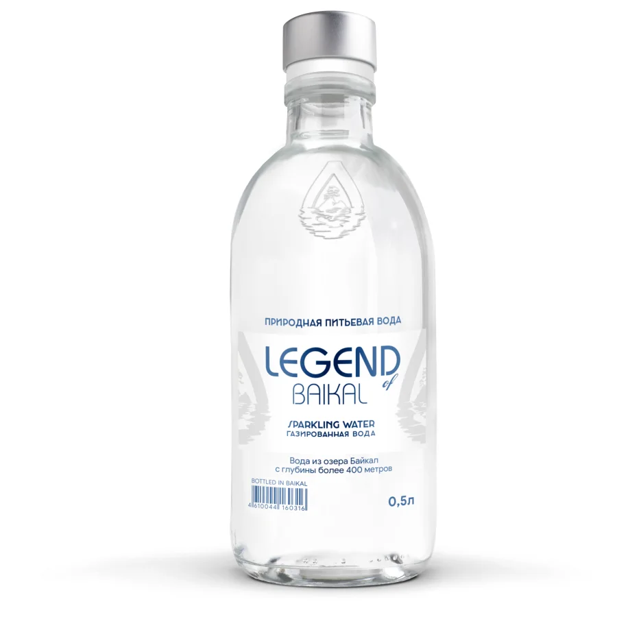 Water drinking deep "legend of Baikal" 0.5 l, carbonated, glass