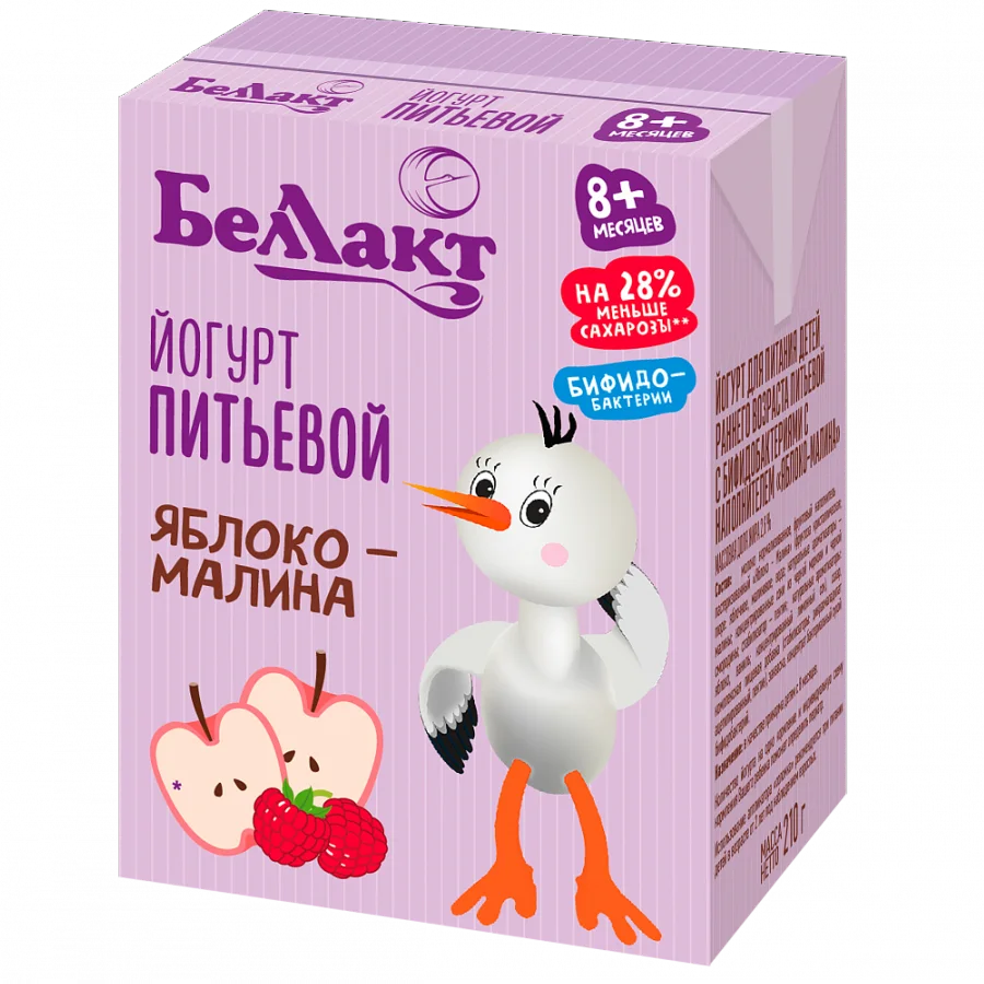 Йогурт детский "Беллакт" питьевой с бифидобактериями «Яблоко-малина» 2,6% TBA  210 г