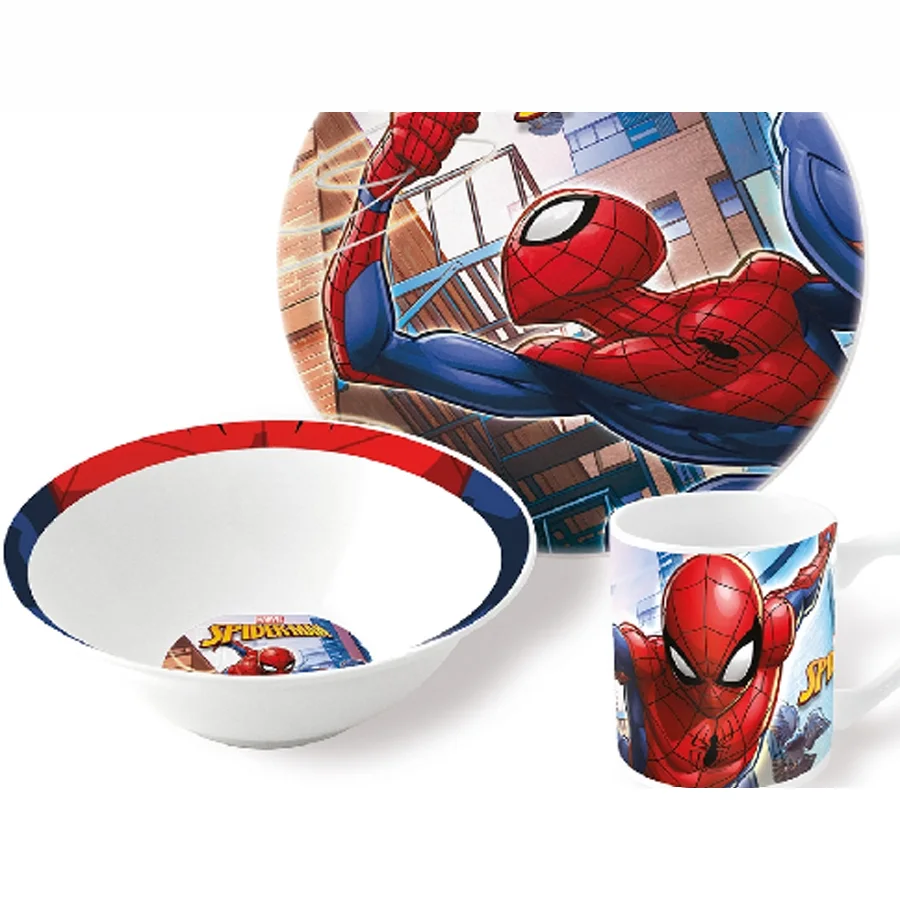 Set of ceramic dishes in gift wrapping (3 subjects). Spiderman