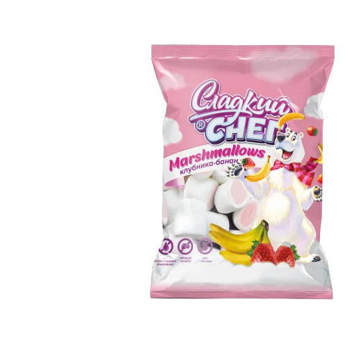 Marshmello Sweet snow for children with strawberry and banana