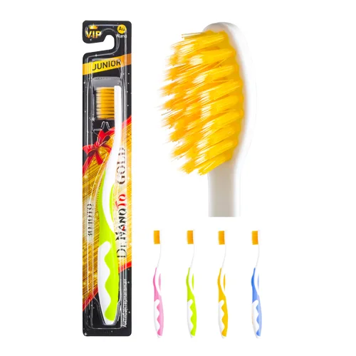 Two-row toothbrush “Junior” with gold nanoparticles Dr.NanoTo Jr. Nano Gold (50 pieces in assortment including dental floss of our brand)