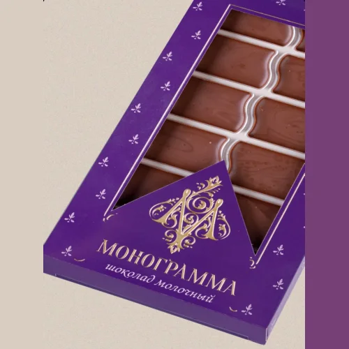 Chocolate "Monogram" milk with food fibers 100 gr. Sugarless.