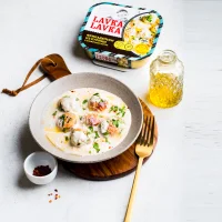 Chicken meatballs with basil and parsley in cream sauce