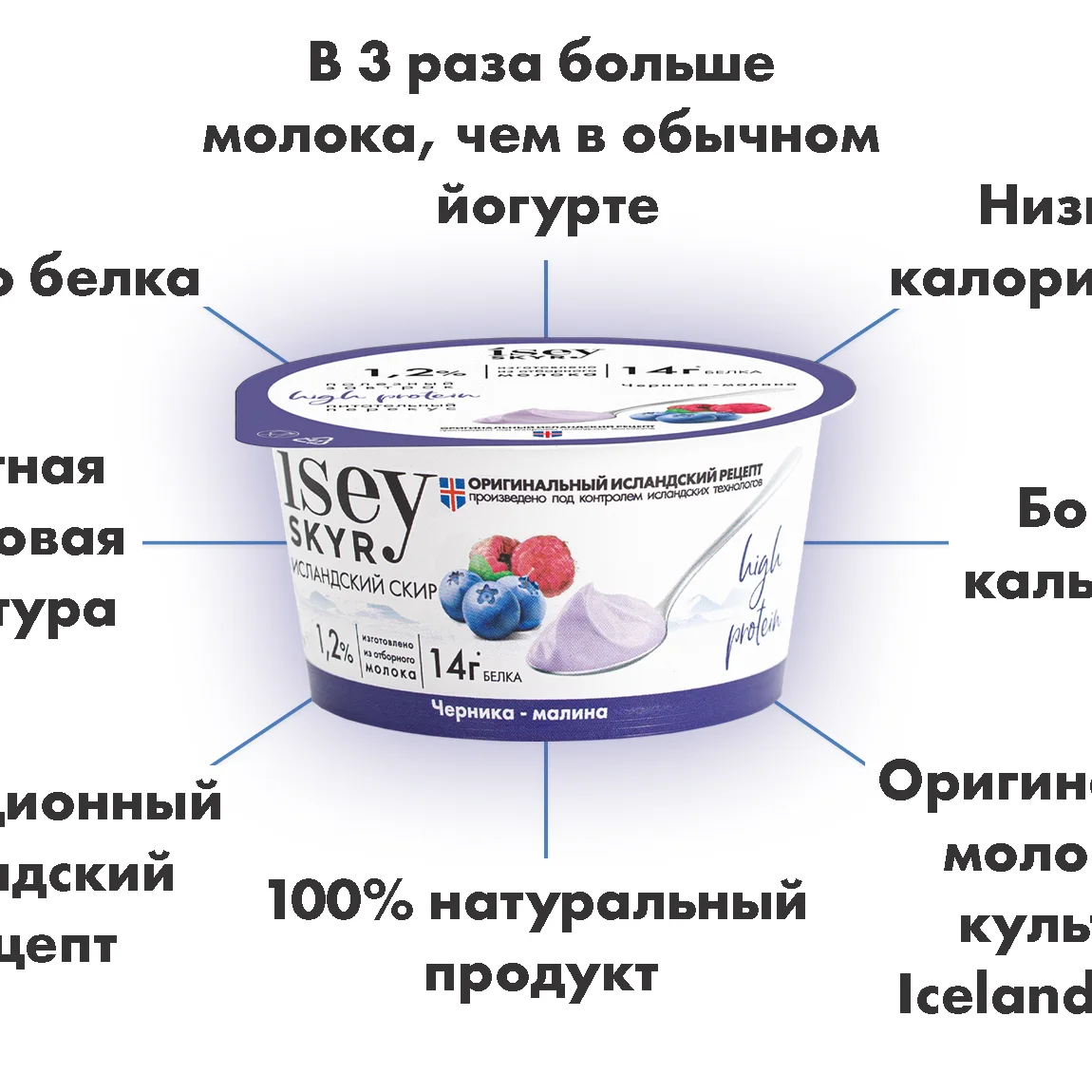 Исландский Скир с черникой и малиной ISEY SKYR  1,2% 150г
