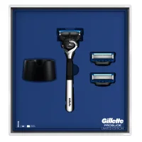 Gift set of Male Gillette Proglide Chrome Razor with 1 Cassette + 2 Cass. + Support
