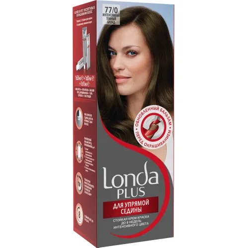 LONDA PLUS Стойкая крем-краска для волос для упрямой седины 77/0 Интенсивный темный блонд
