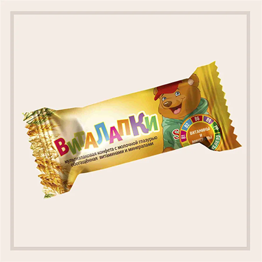 Multuallylated candy enriched with vitamins and minerals in the milk glaze "Vitalapki"
