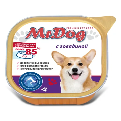 Mr.Dog Консервированный влажный корм для собак с говядиной, 300 гр. Ламистр