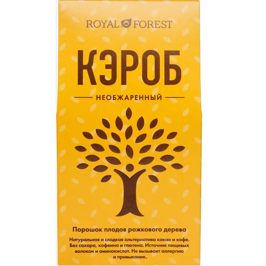 Кэроб необжаренный (порошок из плодов рожкового дерева), 200 гр./Royal Forest 